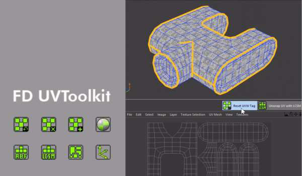 C4D快速自动展UV贴图插件：FD UVToolkit 1.0 免费下载