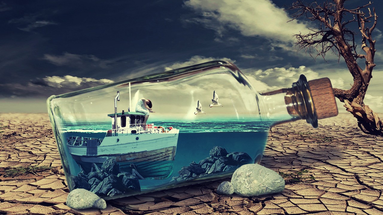 ps合成瓶中搁浅的小船-光明的绝望海报【海报特效视频教程】 - 羽兔网