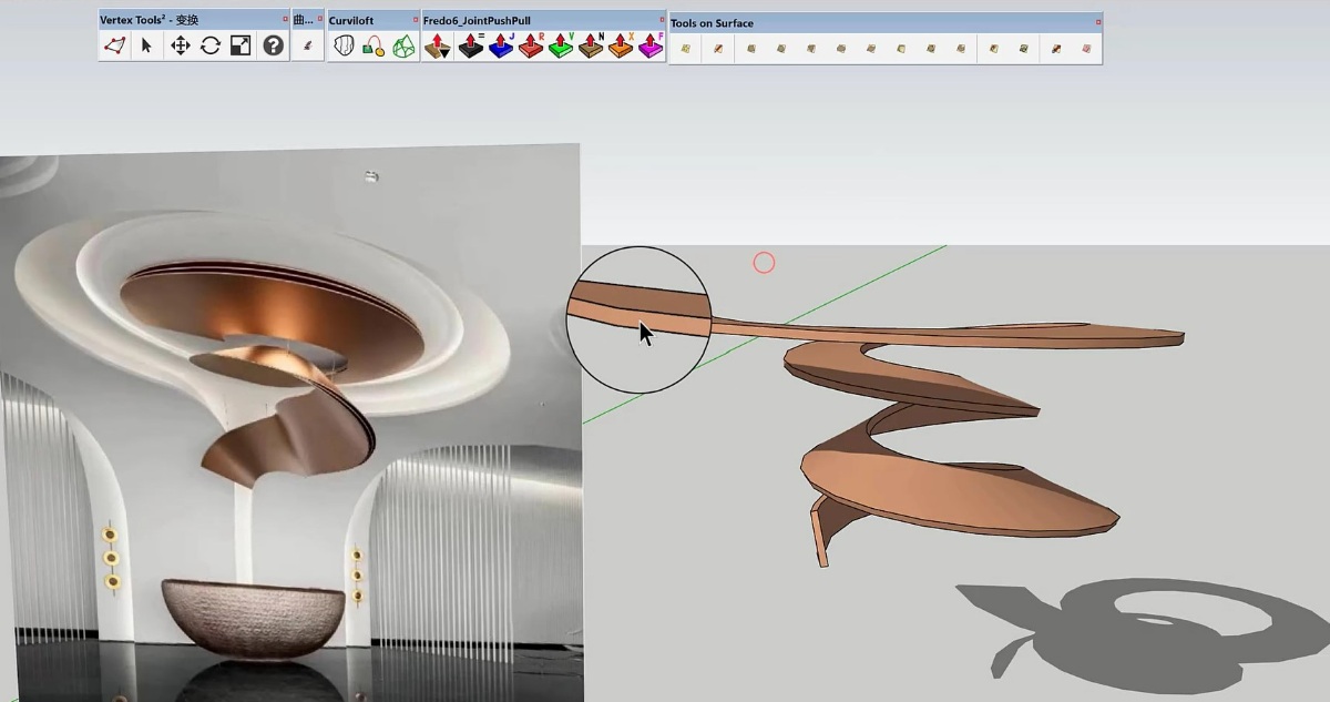 sketchup草圖大師創建室內螺旋異形吊頂造型