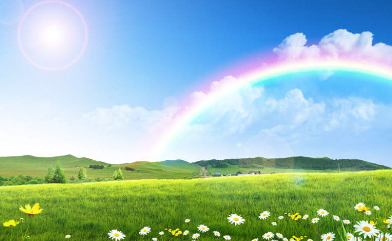 好了,一个自然的彩虹效果就制作完成了,学会这个ps技巧,之后再也不用